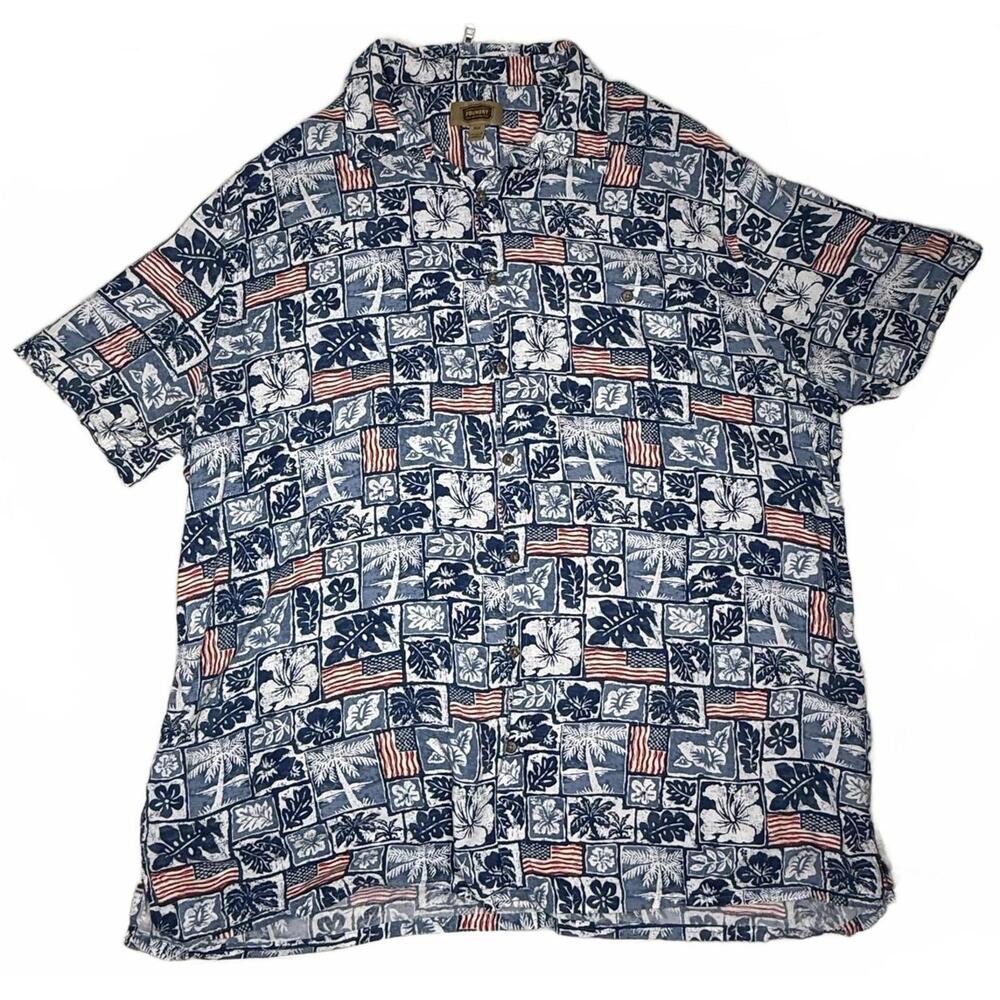 Foundry Men's‎ 2XLT Hawaiian Shirt - Floral & American Flag Print Summer